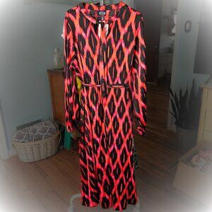 Scoop Black Orange Pink Geometric Maxi Dress Women L 12 14